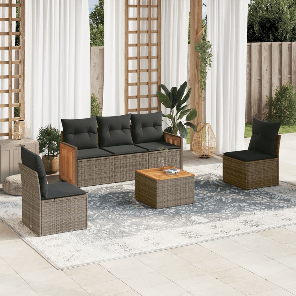 Vetonek Set de muebles de jardín 6 pzas y cojines ratán sintético gris