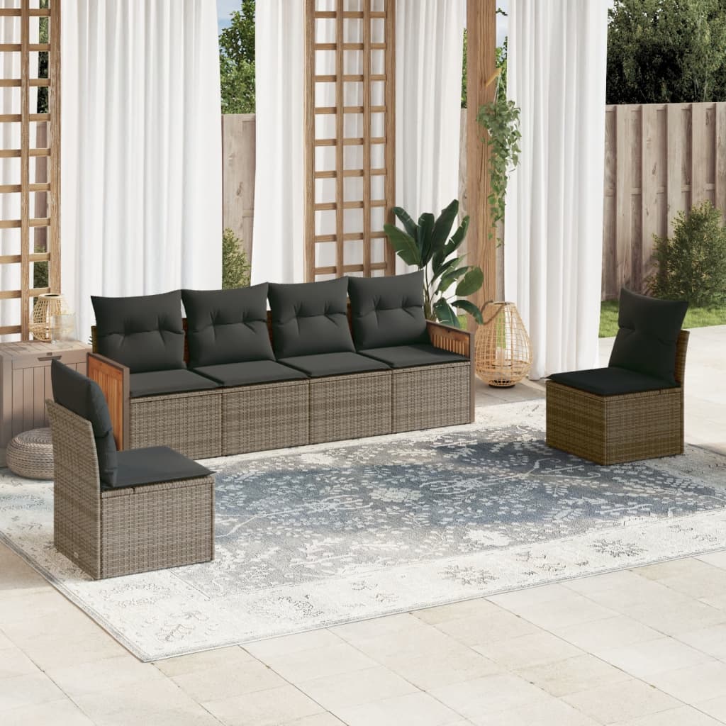 Vetonek Set de muebles de jardín 6 pzas y cojines ratán sintético gris