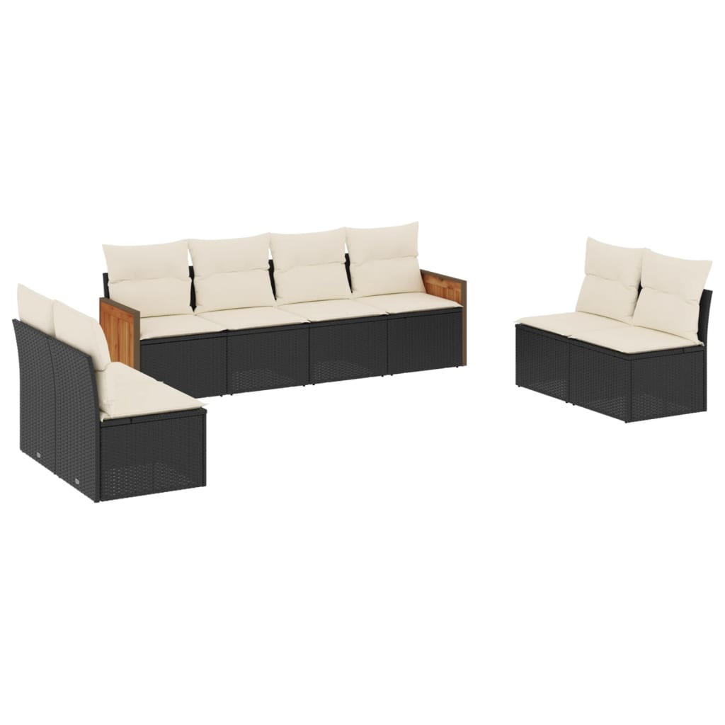 Garden Sofas Set 8 pieces and black synthetic rattan cushions