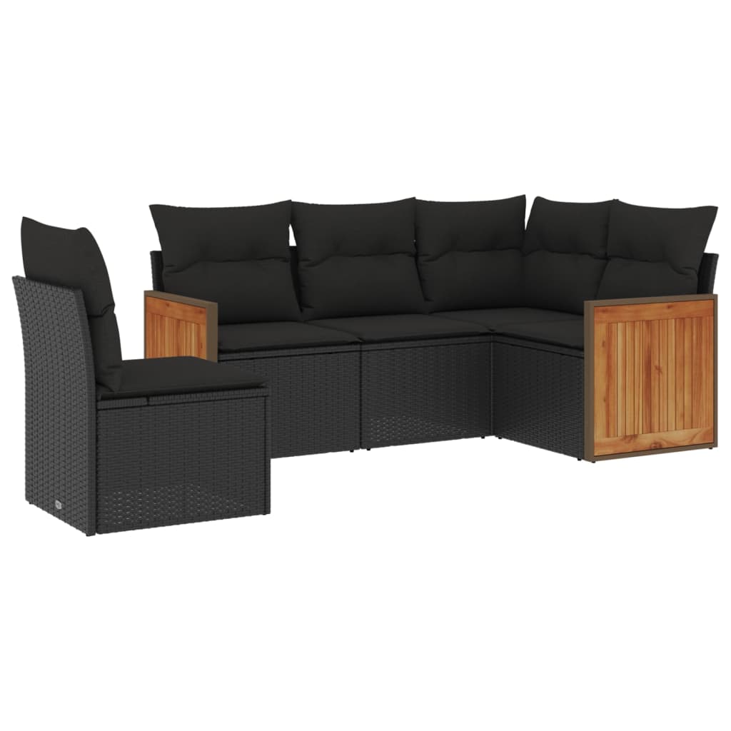Set de muebles de jardín 5 pzas y cojines ratán sintético negro V6173 Vetonek