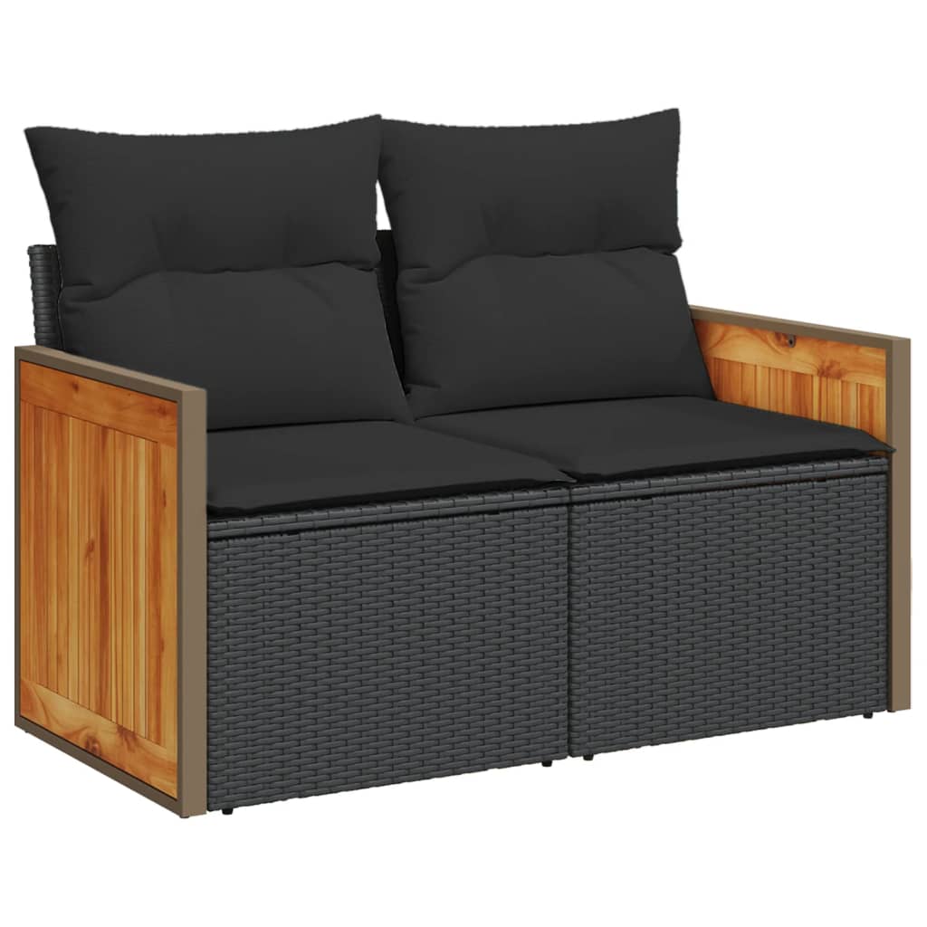 Garden Sofas Set 6 pieces and black synthetic rattan cushions