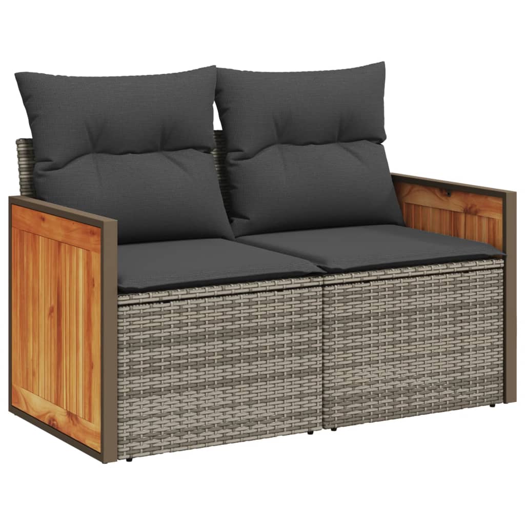 Ensemble de meubles de jardin 6 pcs et coussins de rotin synthétique gris