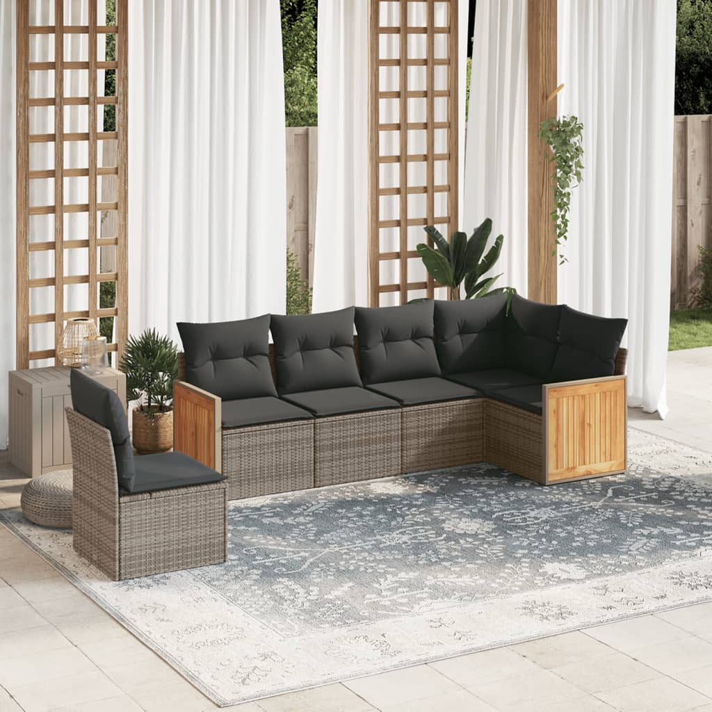 Vetonek Set de muebles de jardín 6 pzas y cojines ratán sintético gris