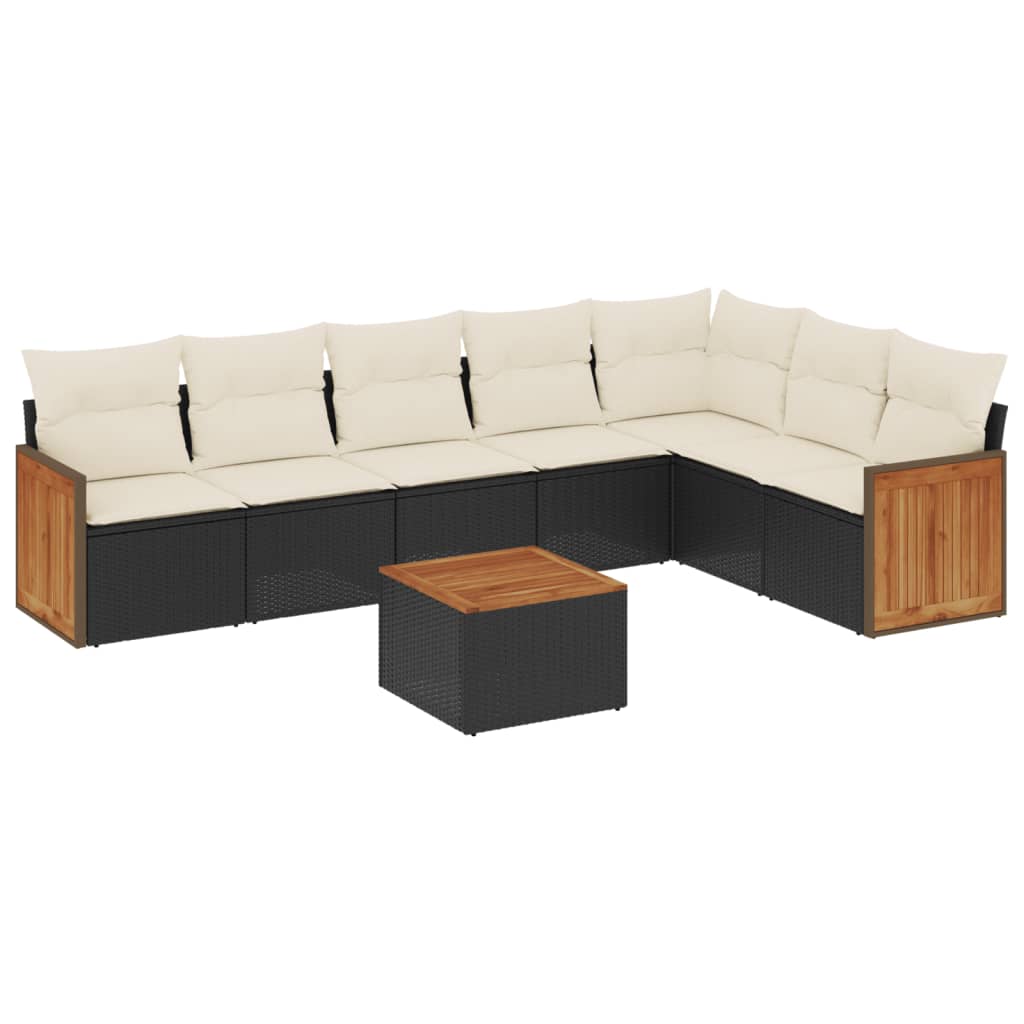 Garden Sofas Set 8 pieces and black synthetic rattan cushions