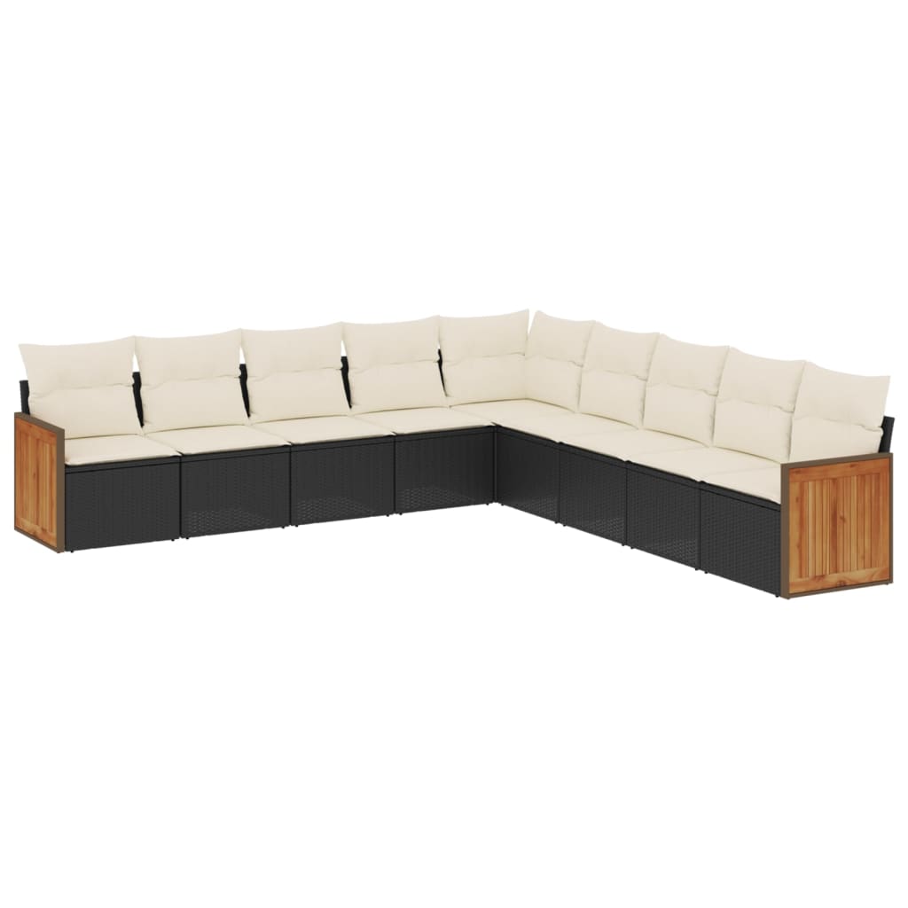 Garden Sofas Set 8 pieces and black synthetic rattan cushions