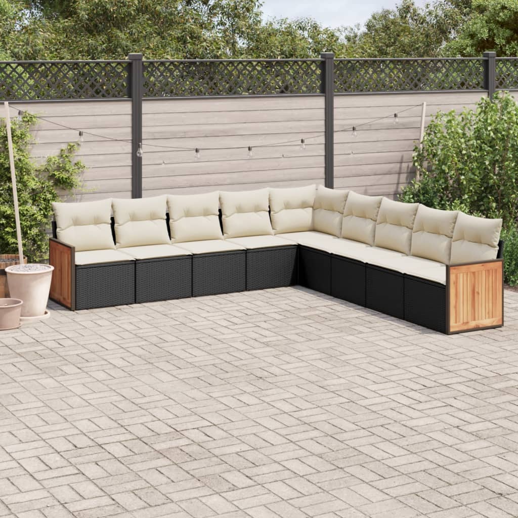 Garden Sofas Set 8 pieces and black synthetic rattan cushions