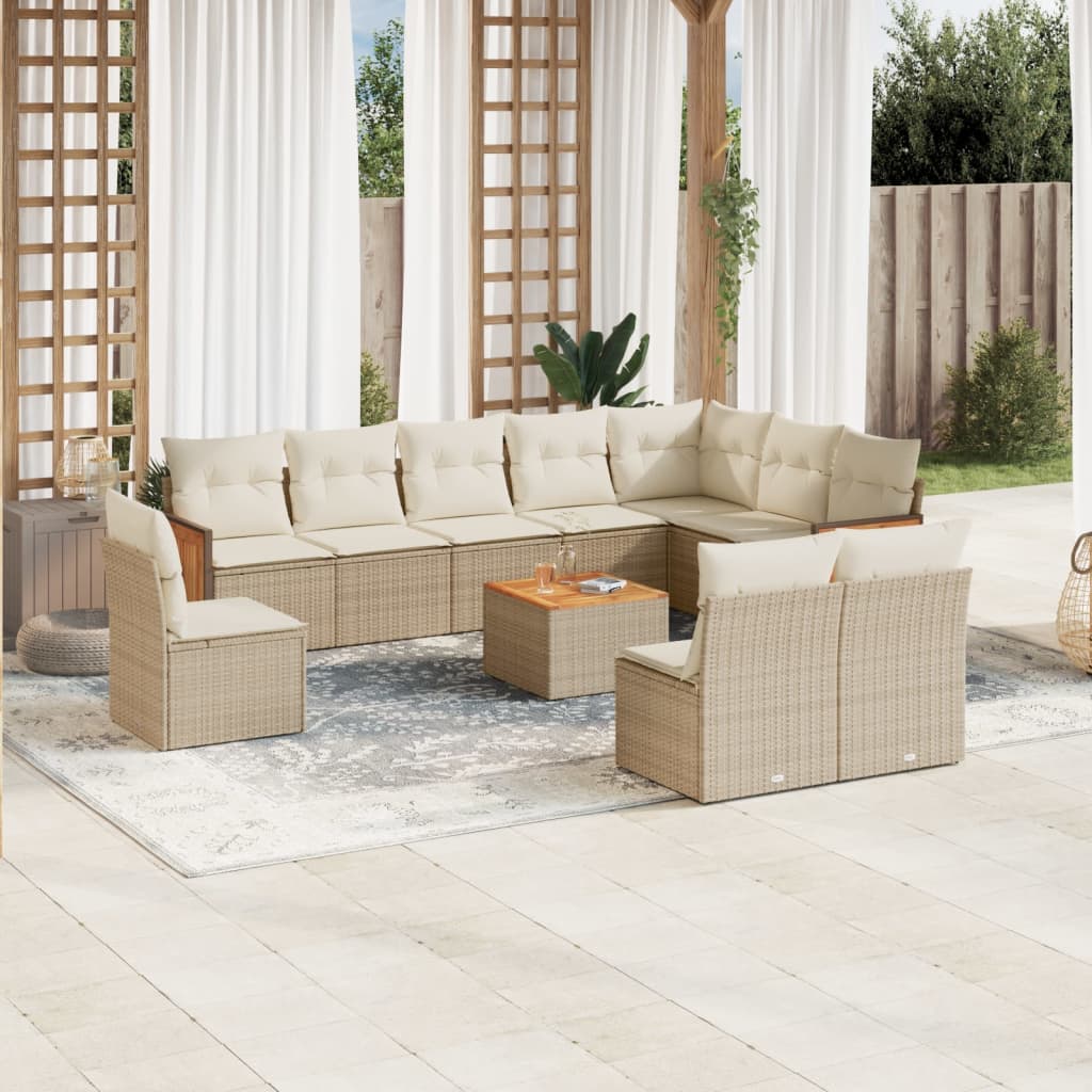 Vetonek Set de sofás de jardín 11pzas con cojines ratán sintético beige