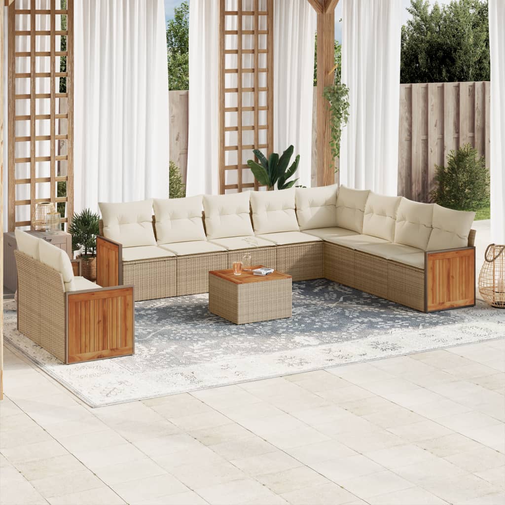 Vetonek Set de sofás de jardín 11pzas con cojines ratán sintético beige