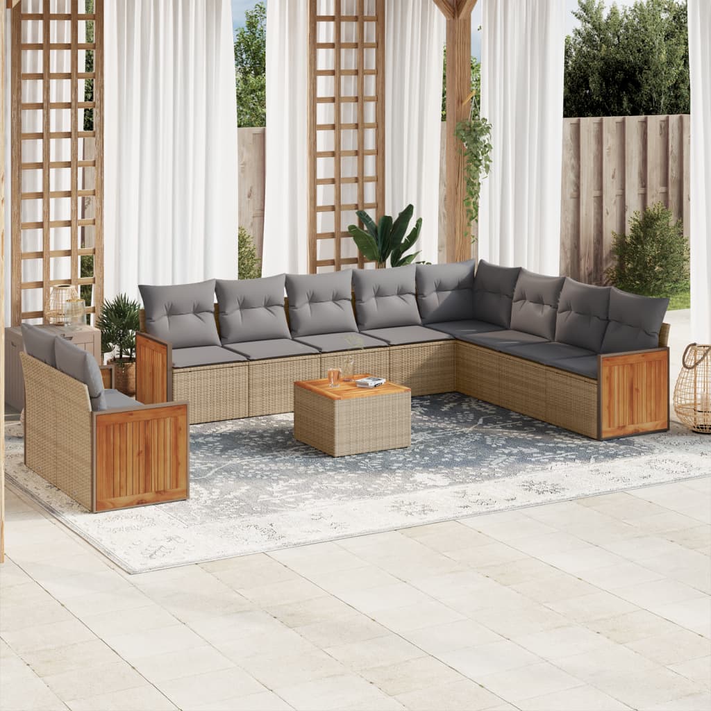 Vetonek Set de sofás de jardín 11pzas con cojines ratán sintético beige