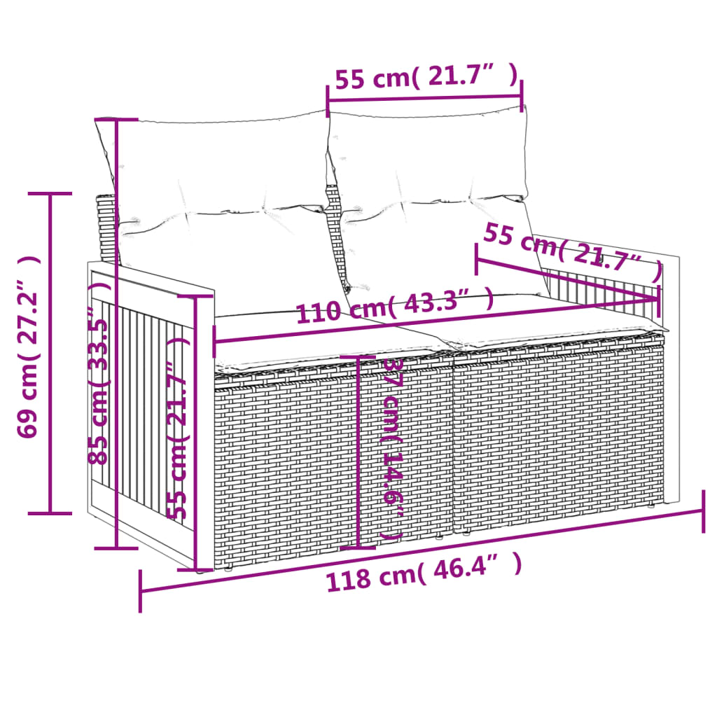 Set de comedor de jardín 7 pzas y cojines ratán sintético negro - Vetonek