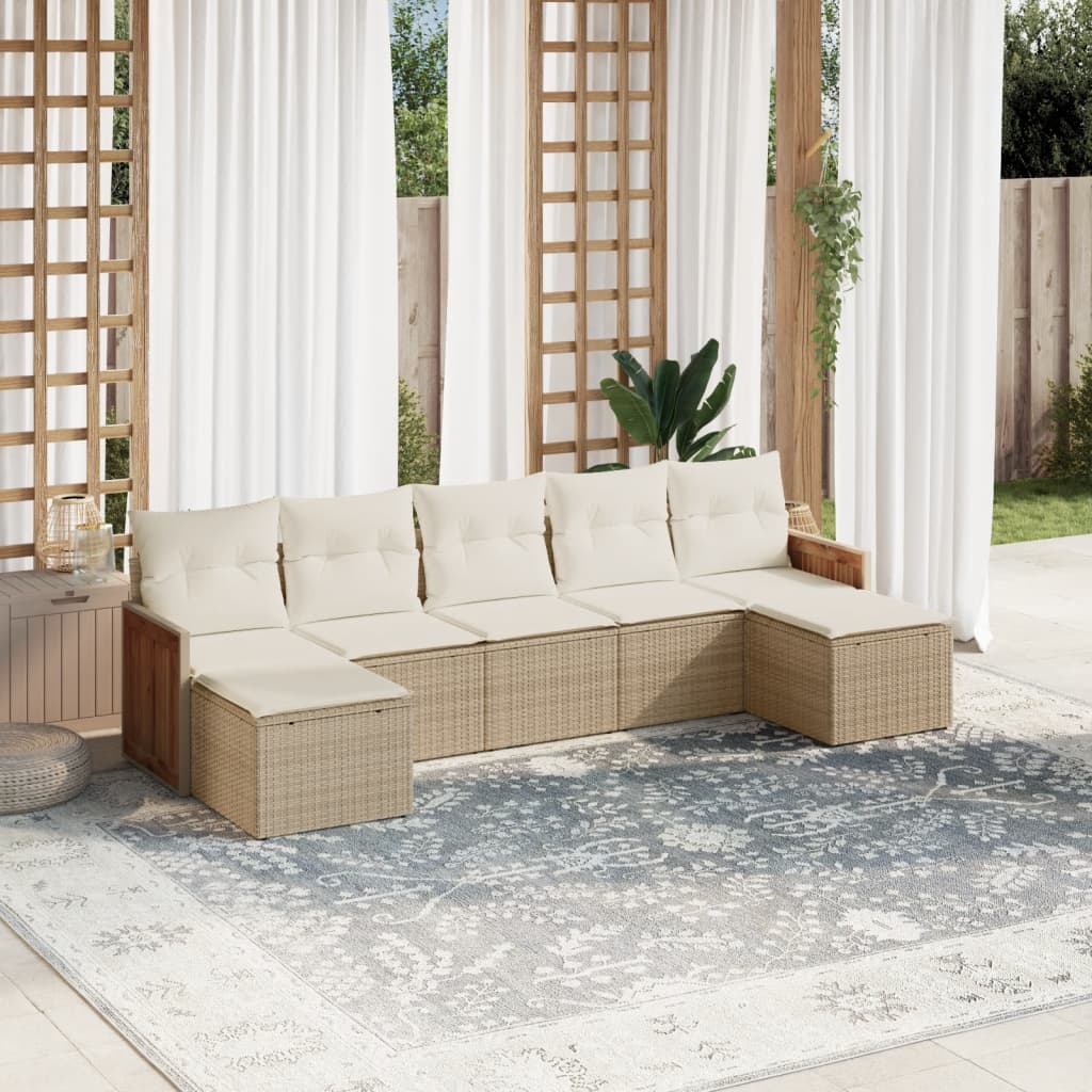 Set sofás de jardín 7 piezas y cojines ratán sintético beige