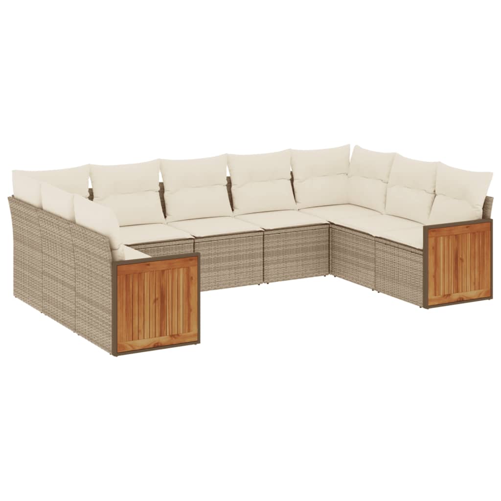 Set de sofás de jardín 9 pzas con cojines ratán sintético beige - Vetonek