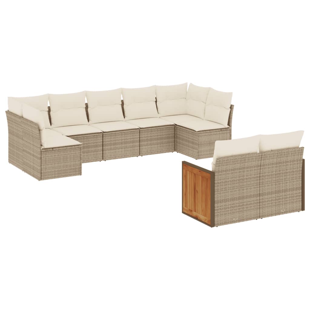 Set de sofás de jardín 9 pzas con cojines ratán sintético beige - Vetonek