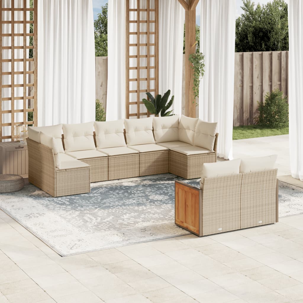 Vetonek Set de sofás de jardín 9 pzas con cojines ratán sintético beige