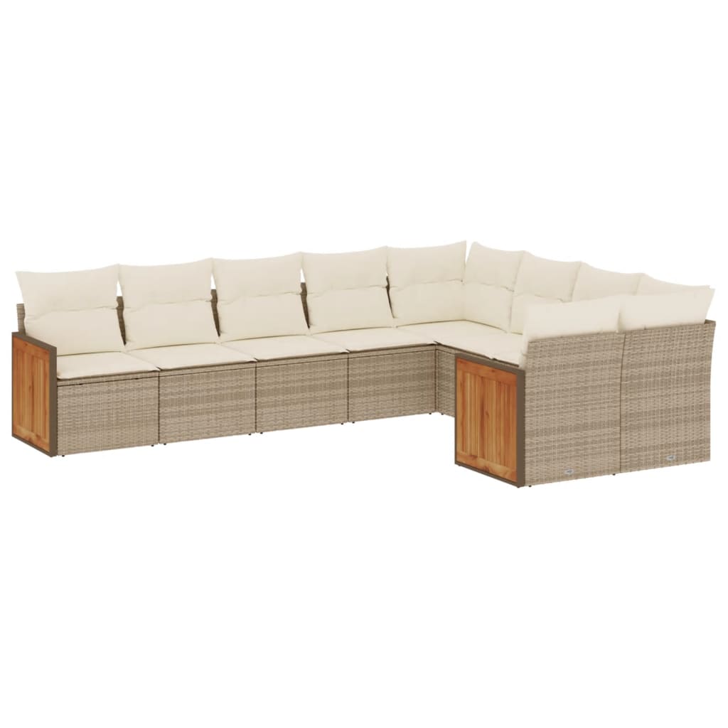 Set de sofás de jardín 9 pzas con cojines ratán sintético beige - Vetonek