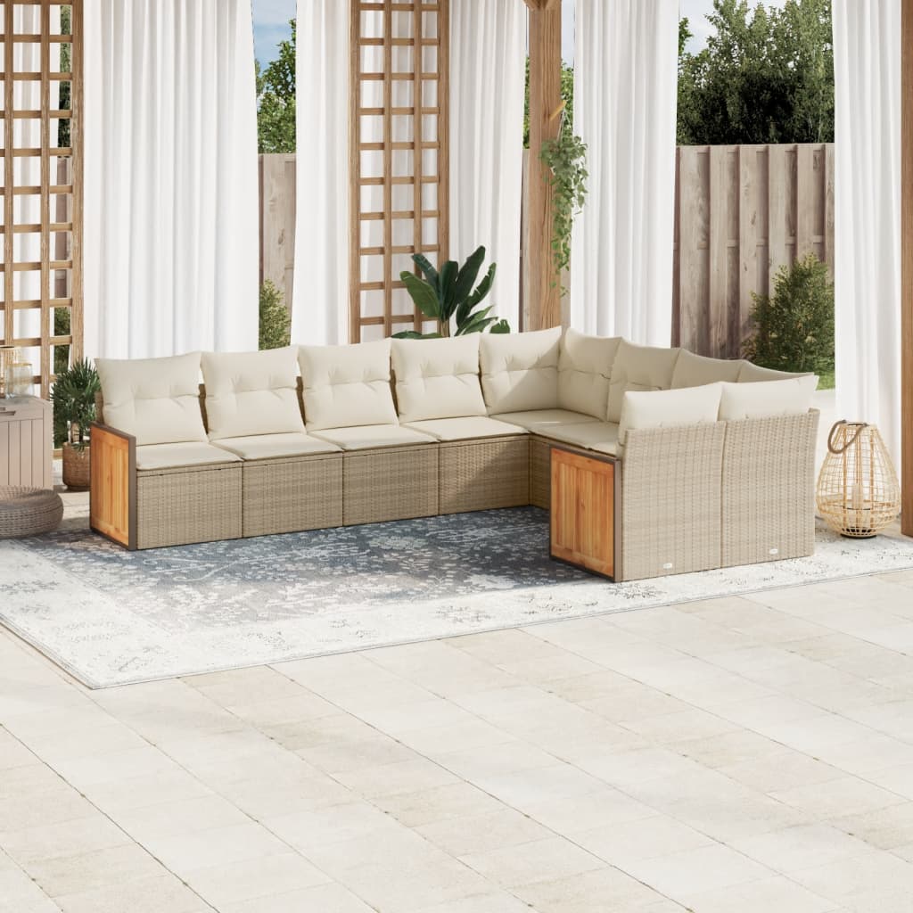 Vetonek Set de sofás de jardín 9 pzas con cojines ratán sintético beige