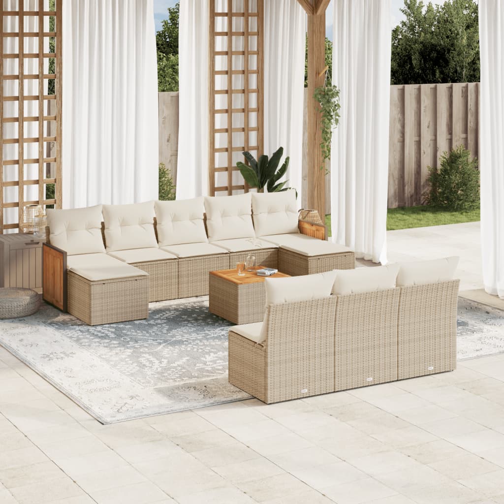 Vetonek Set de sofás de jardín 11pzas con cojines ratán sintético beige