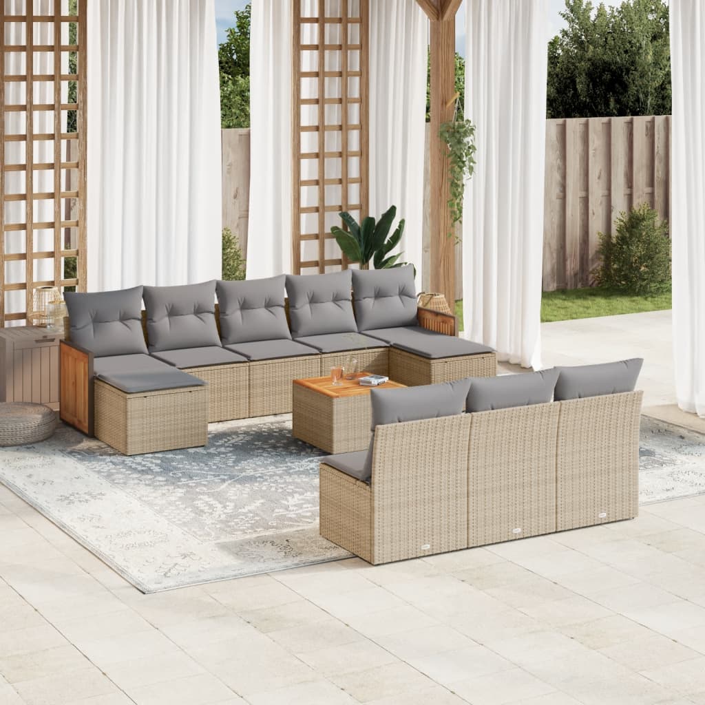 Vetonek Set de sofás de jardín 11pzas con cojines ratán sintético beige