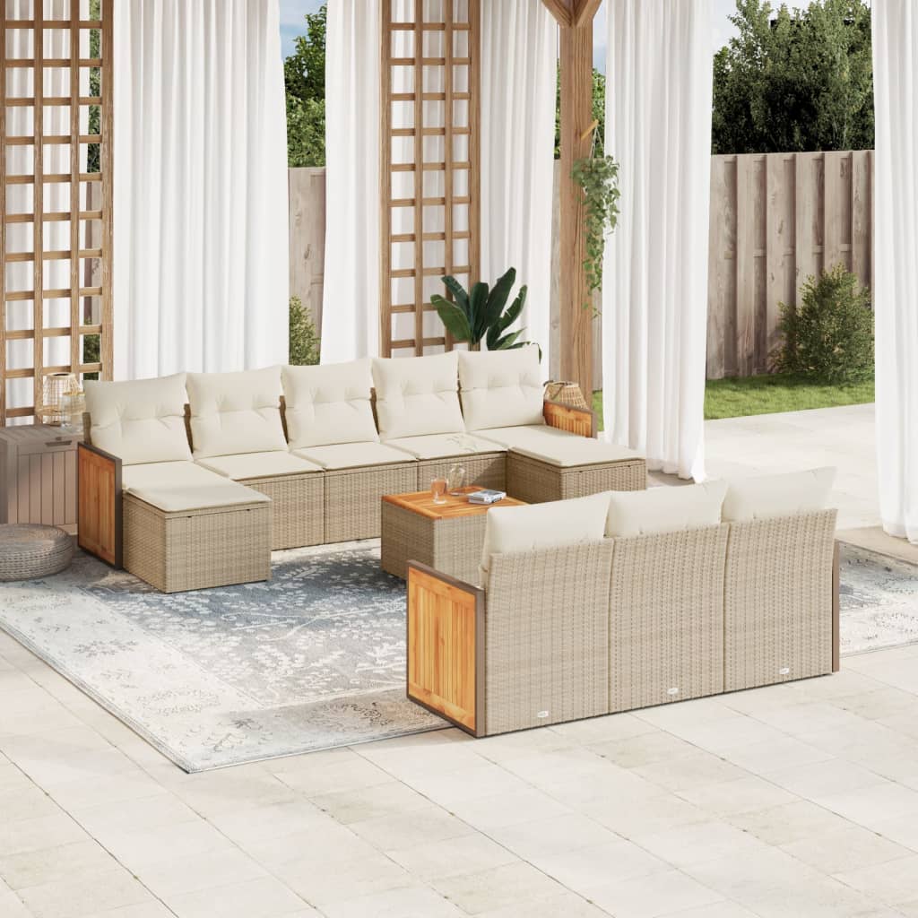 Vetonek Set de sofás de jardín 11pzas con cojines ratán sintético beige