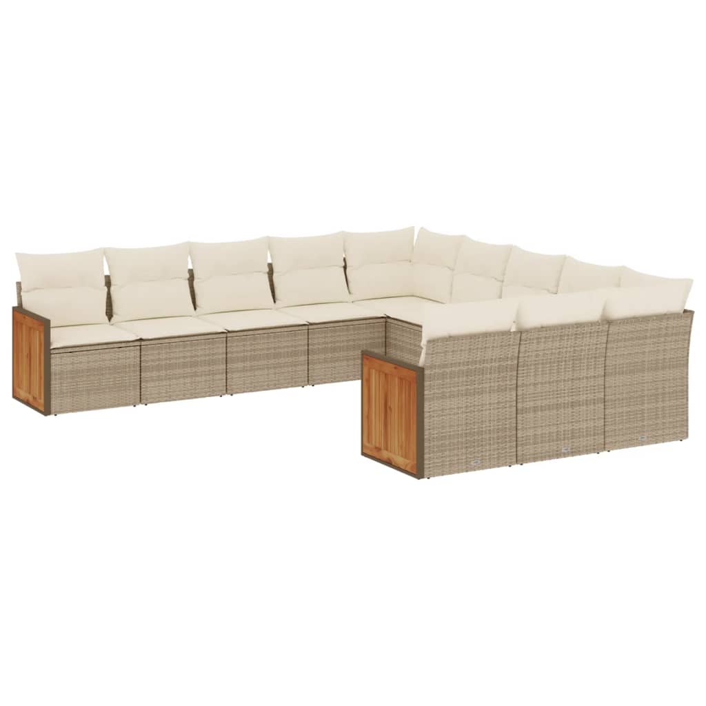 Set de sofás de jardín 11pzas con cojines ratán sintético beige - Vetonek