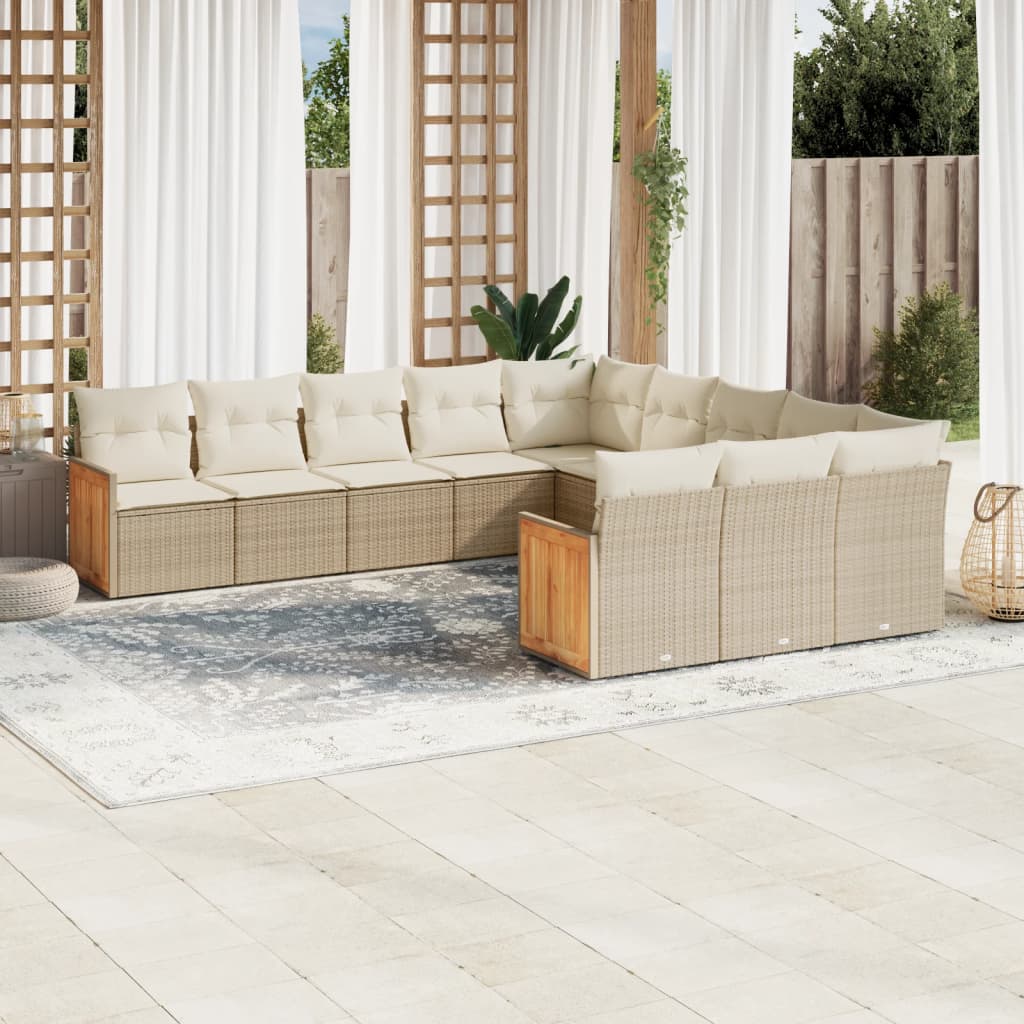 Vetonek Set de sofás de jardín 11pzas con cojines ratán sintético beige