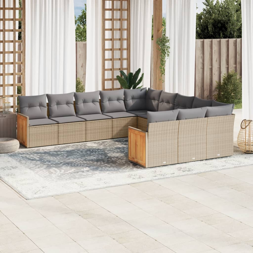 Vetonek Set de sofás de jardín 11pzas con cojines ratán sintético beige