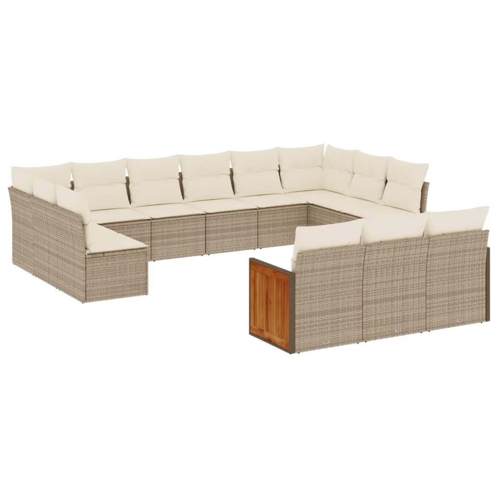 Set de sofás de jardín y cojines 13 pzas ratán sintético beige - Vetonek