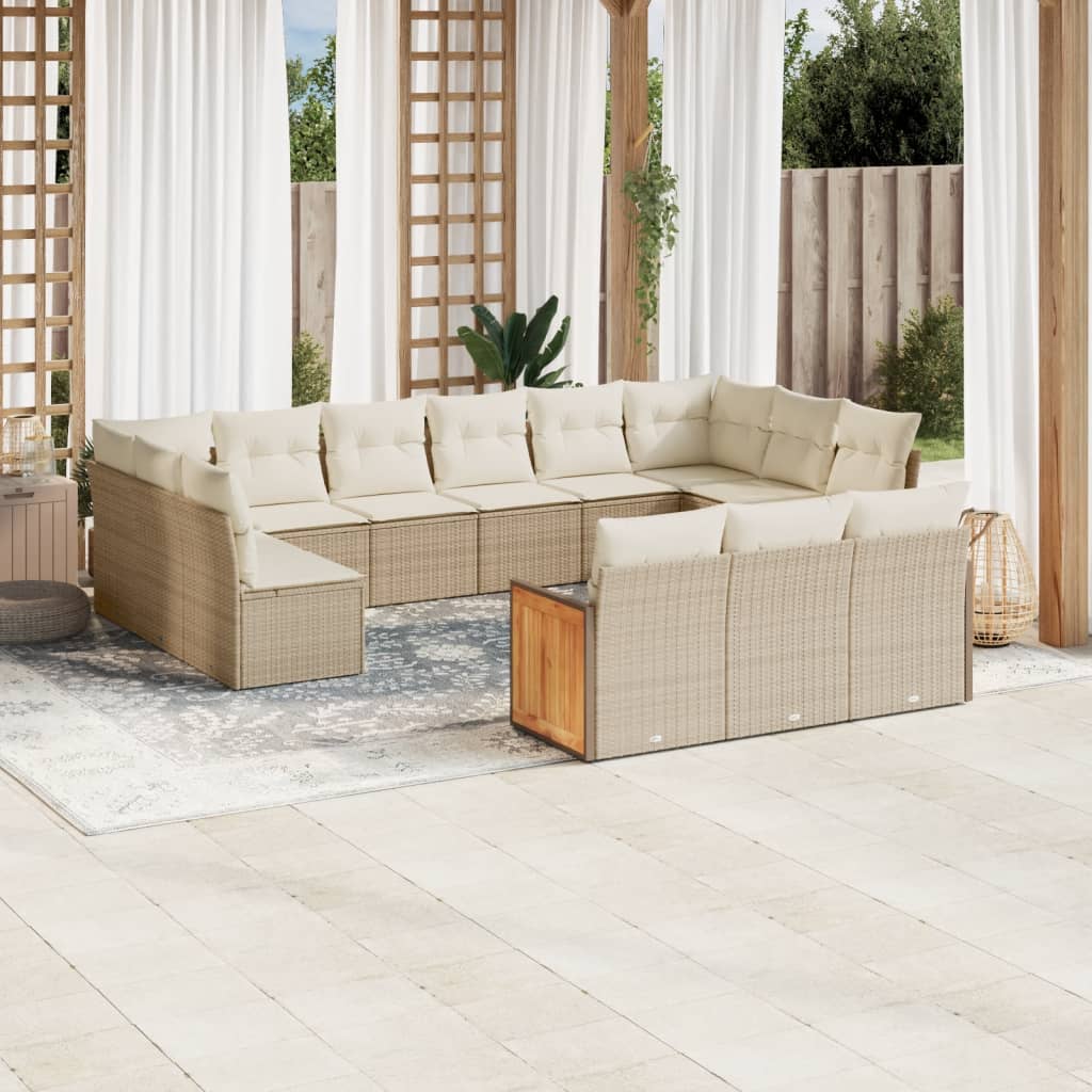 Vetonek Set de sofás de jardín y cojines 13 pzas ratán sintético beige