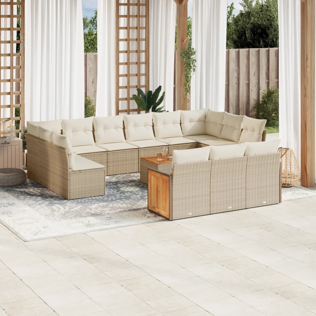 Vetonek Set de sofás de jardín y cojines 14 pzas ratán sintético beige