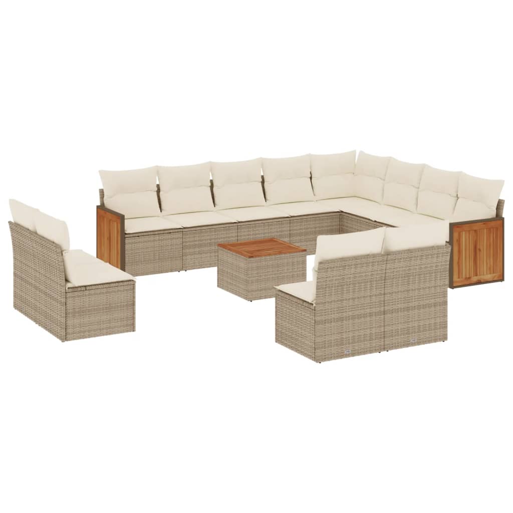 Set sofás de jardín con cojines 13 pzas ratán sintético beige