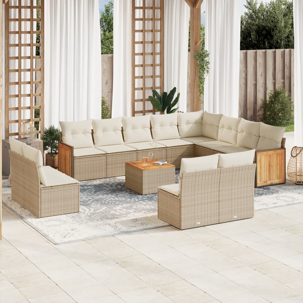 Set sofás de jardín con cojines 13 pzas ratán sintético beige