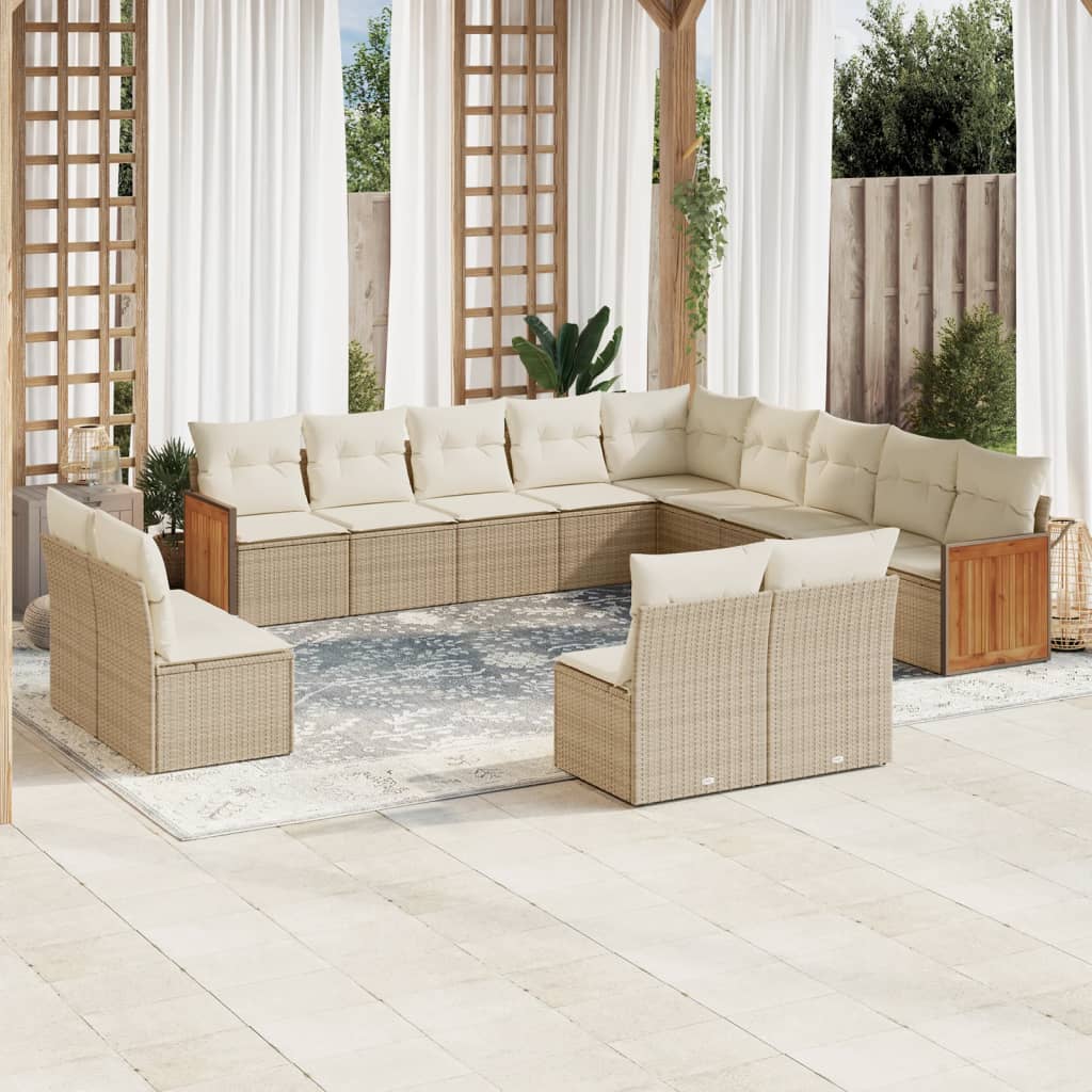 Vetonek Set sofás de jardín con cojines 13 pzas ratán sintético beige