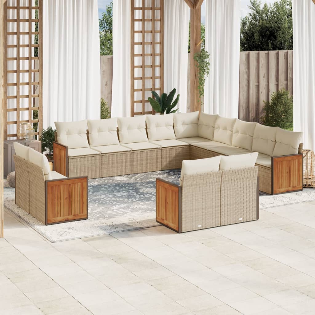 Set sofás de jardín con cojines 13 pzas ratán sintético beige