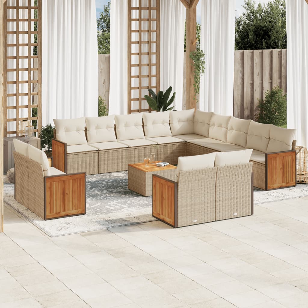 Set sofás de jardín 14 pzas con cojines ratán sintético beige