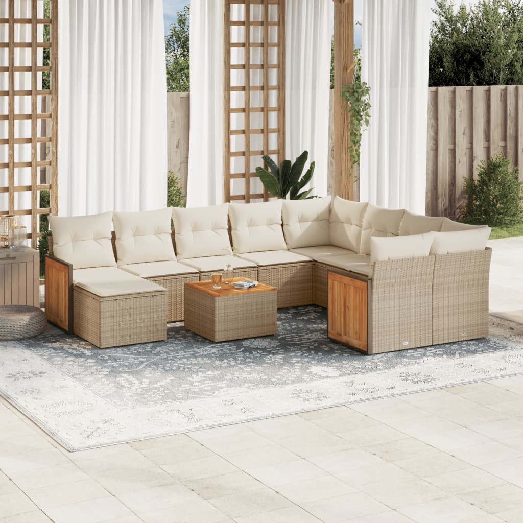 Vetonek Set de sofás de jardín 11pzas con cojines ratán sintético beige