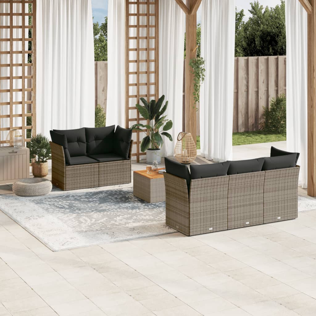 Vetonek Set de muebles de jardín 6 pzas y cojines ratán sintético gris