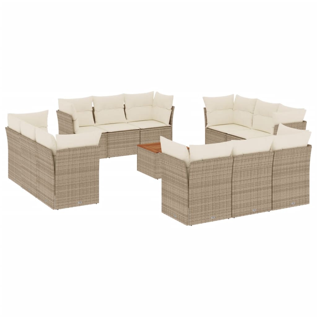 Set sofás de jardín con cojines 13 pzas ratán sintético beige