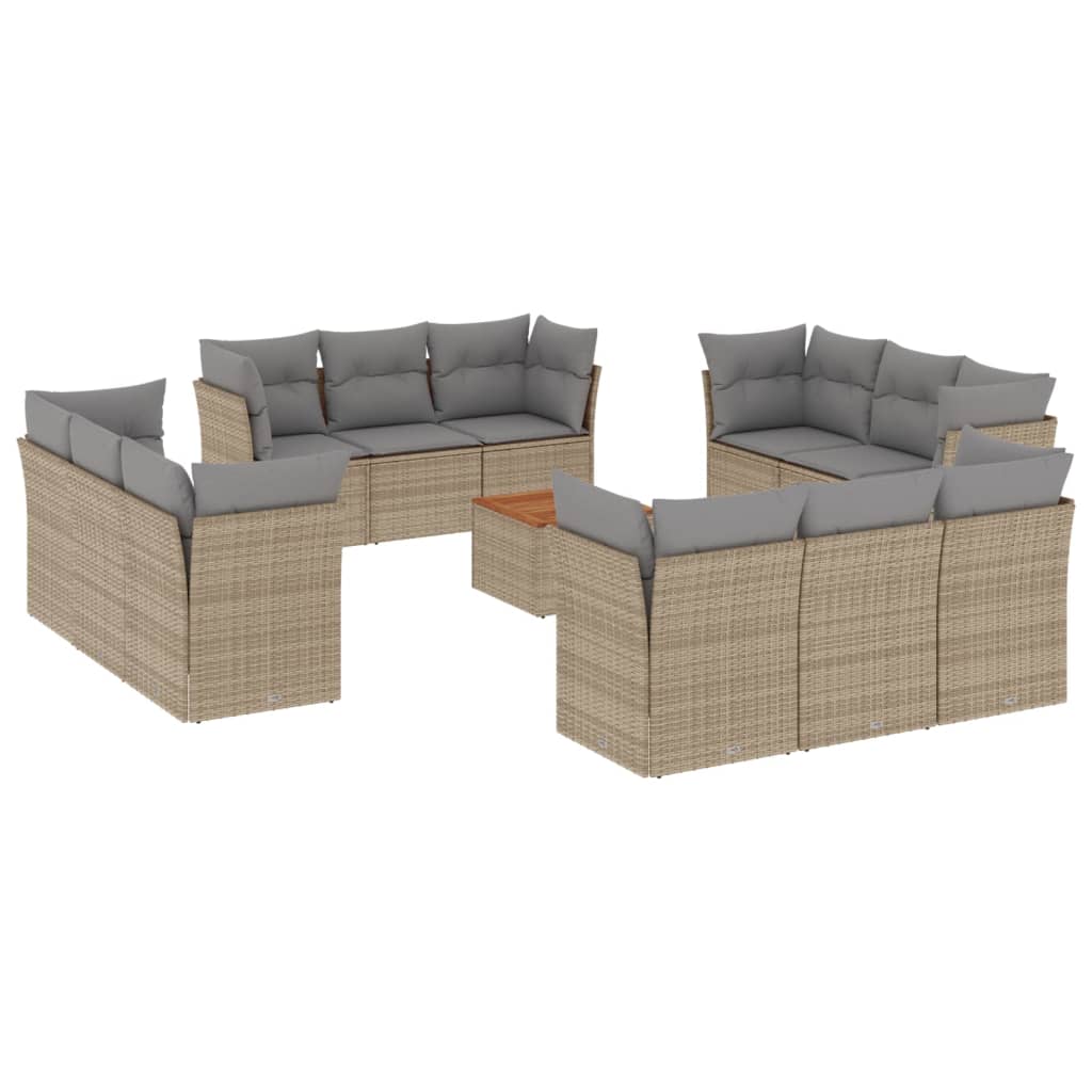 Set sofás de jardín con cojines 13 pzas ratán sintético beige