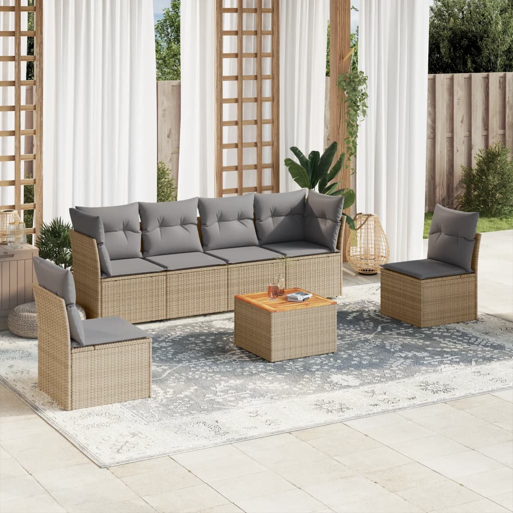 Vetonek Set sofás de jardín 7 piezas y cojines ratán sintético beige