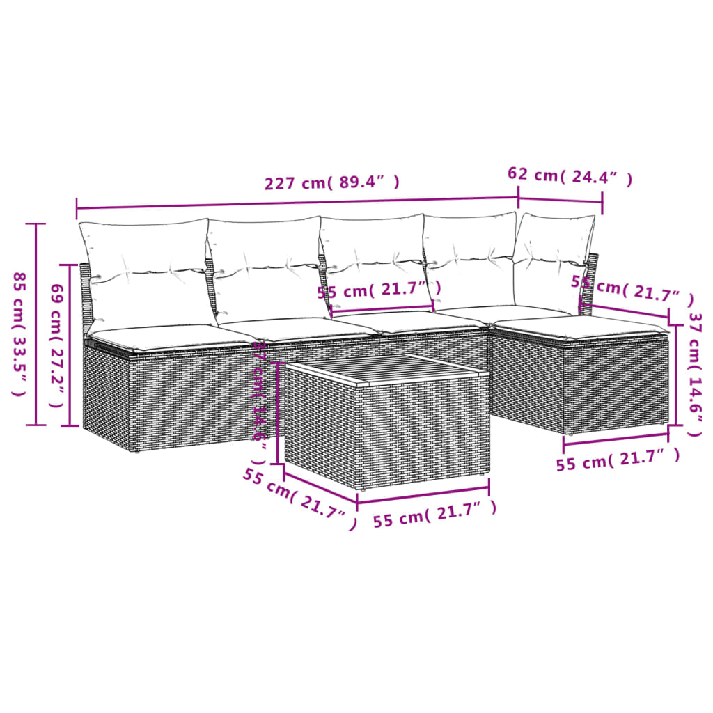 Garden sofas game with 6 pcs synthetic beige cushions