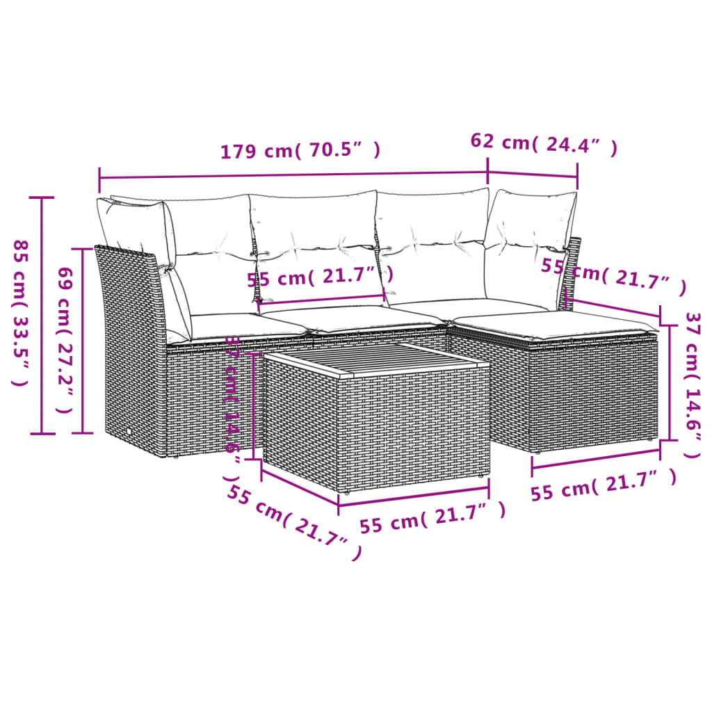 Garden Sofas Game 5 Pzas Ratán Synthetic Beige