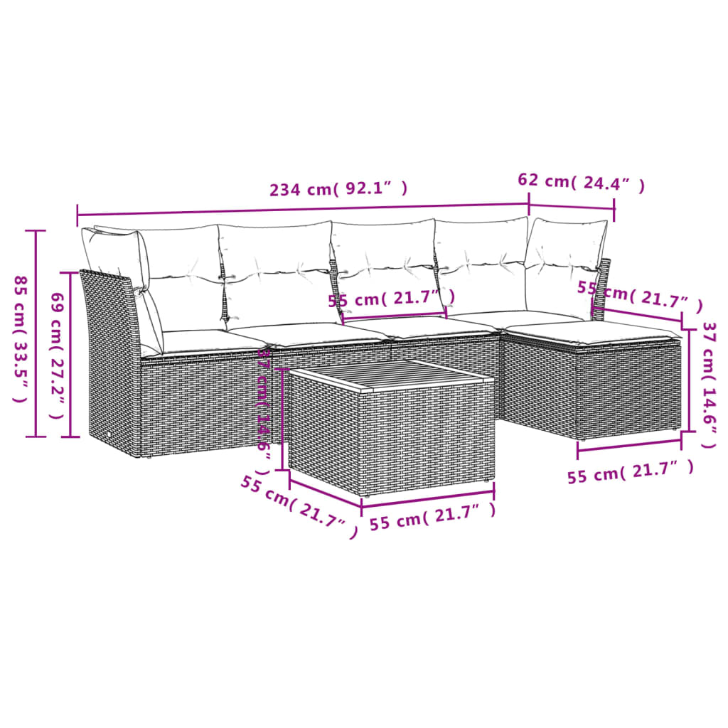 Garden sofas game with 6 pcs synthetic beige cushions