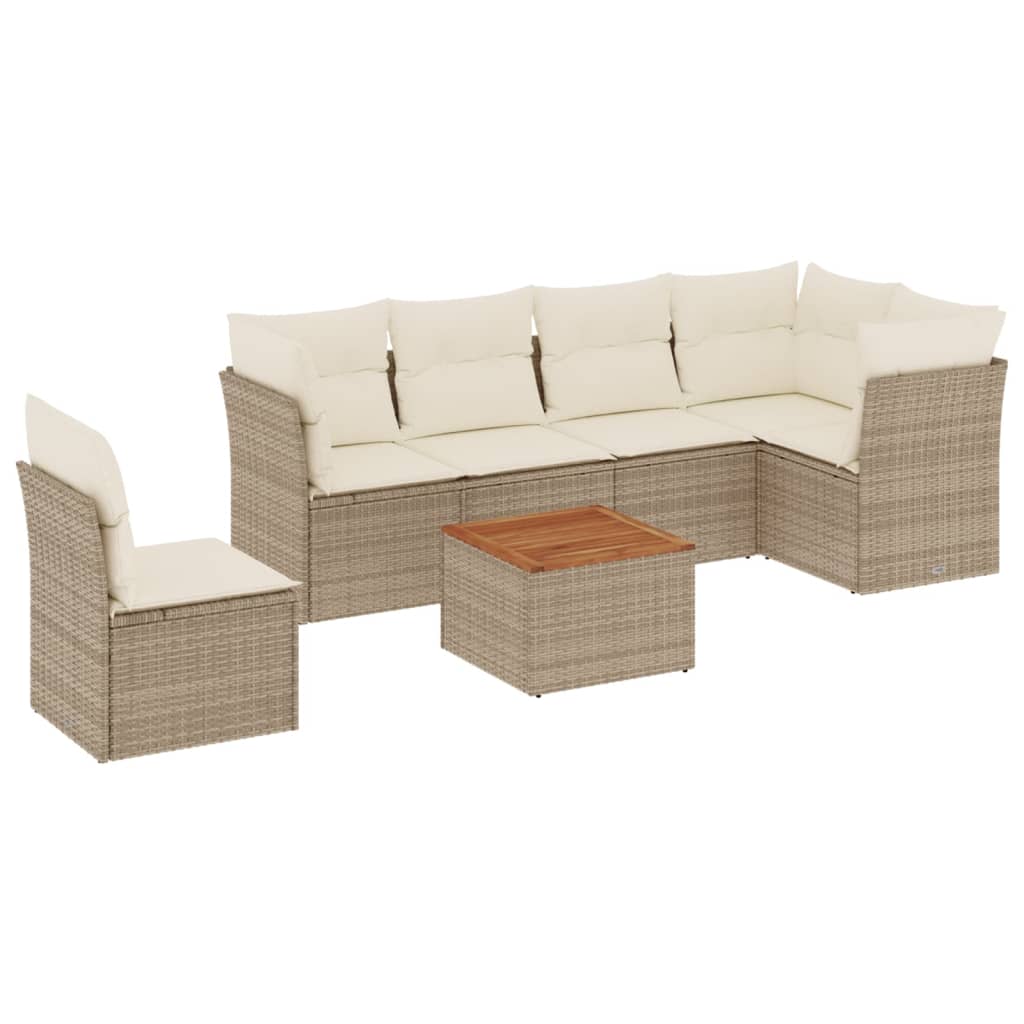 Set sofás de jardín 7 piezas y cojines ratán sintético beige - Vetonek