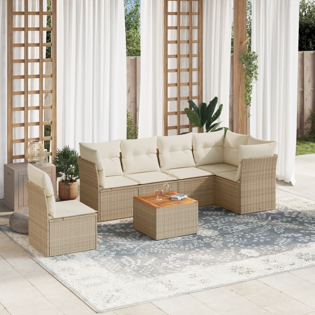 Vetonek Set sofás de jardín 7 piezas y cojines ratán sintético beige