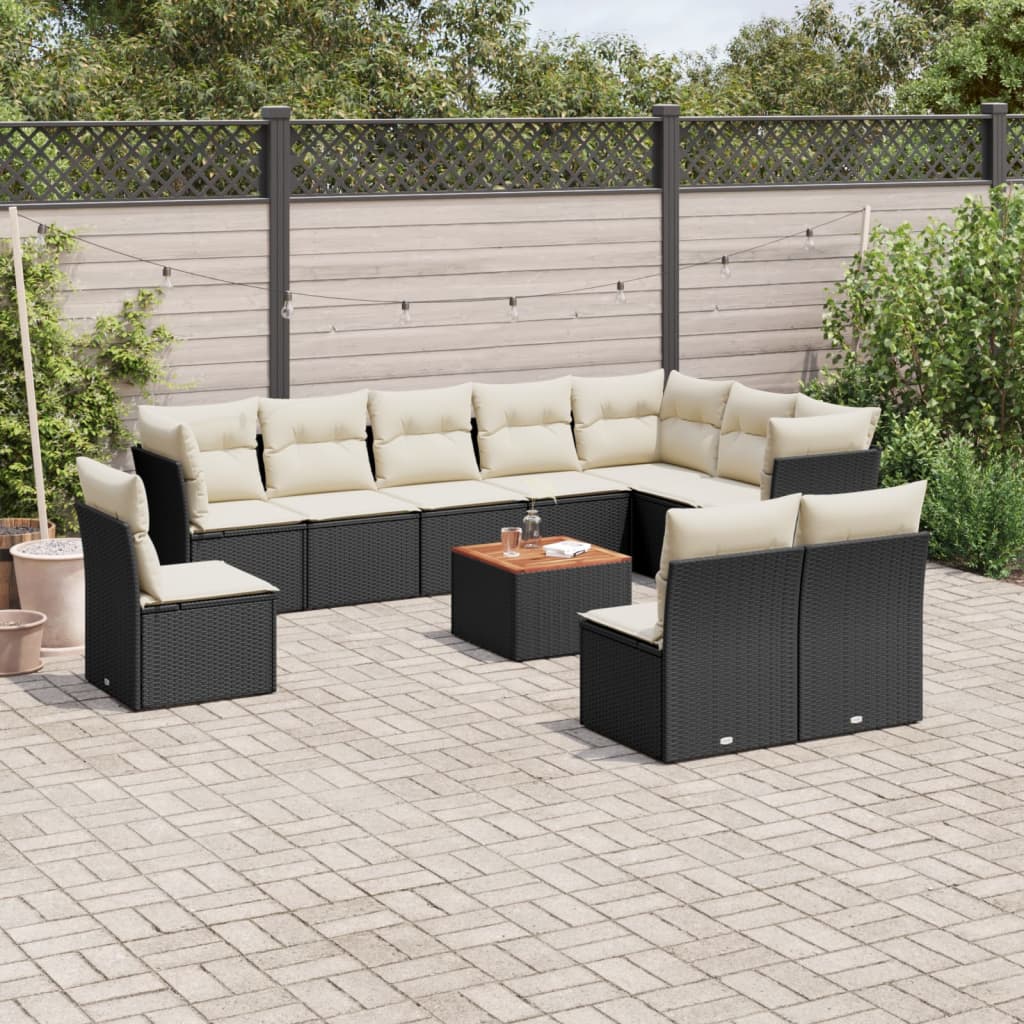 Garden Sofas Set 11 Pcs and Black Synthetic Ratan Cushions