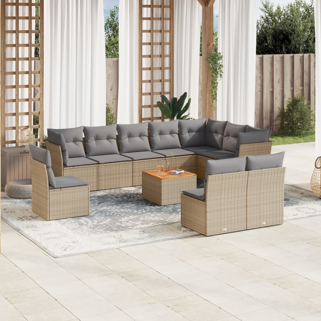 Vetonek Set de sofás de jardín 11pzas con cojines ratán sintético beige