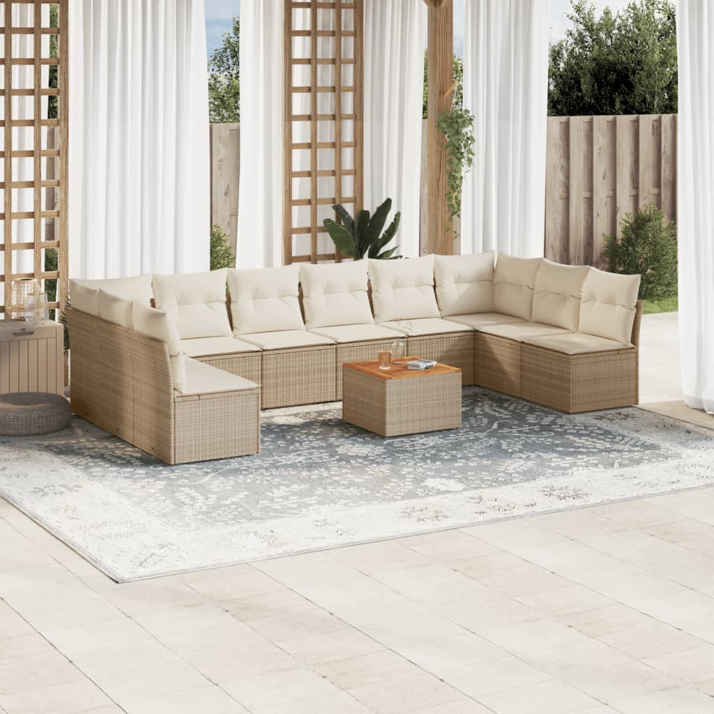 Vetonek Set de sofás de jardín 11pzas con cojines ratán sintético beige