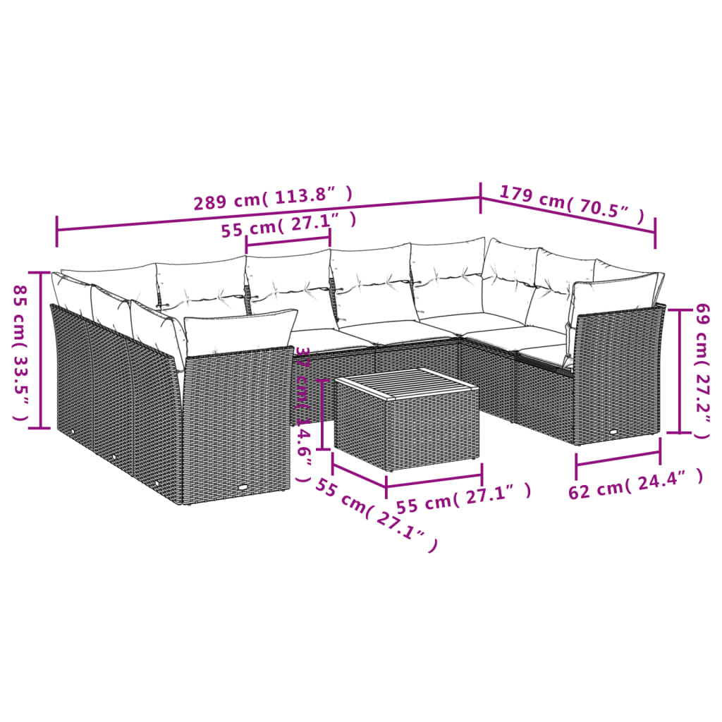 Conjunto de sofás de jardim 10 pcs almofadas de preto sintético