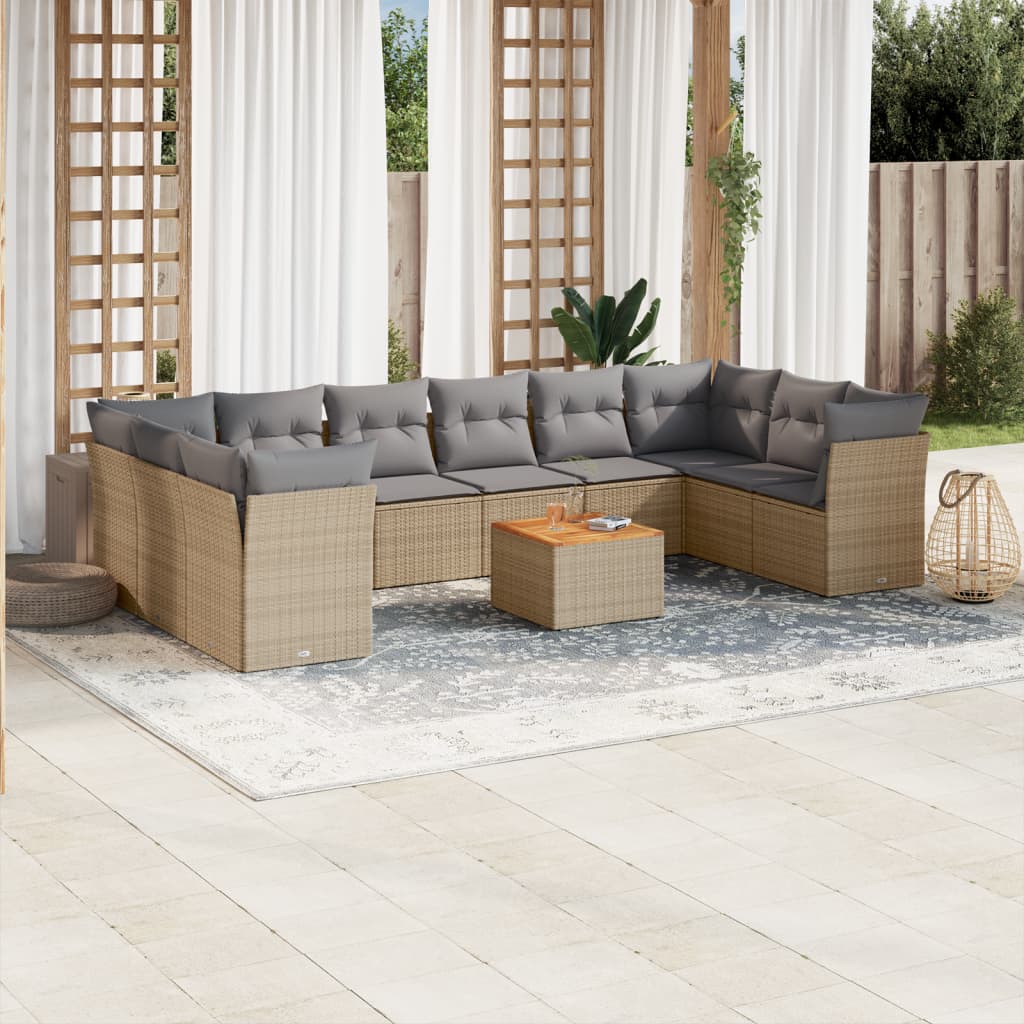 Vetonek Set de sofás de jardín 11pzas con cojines ratán sintético beige