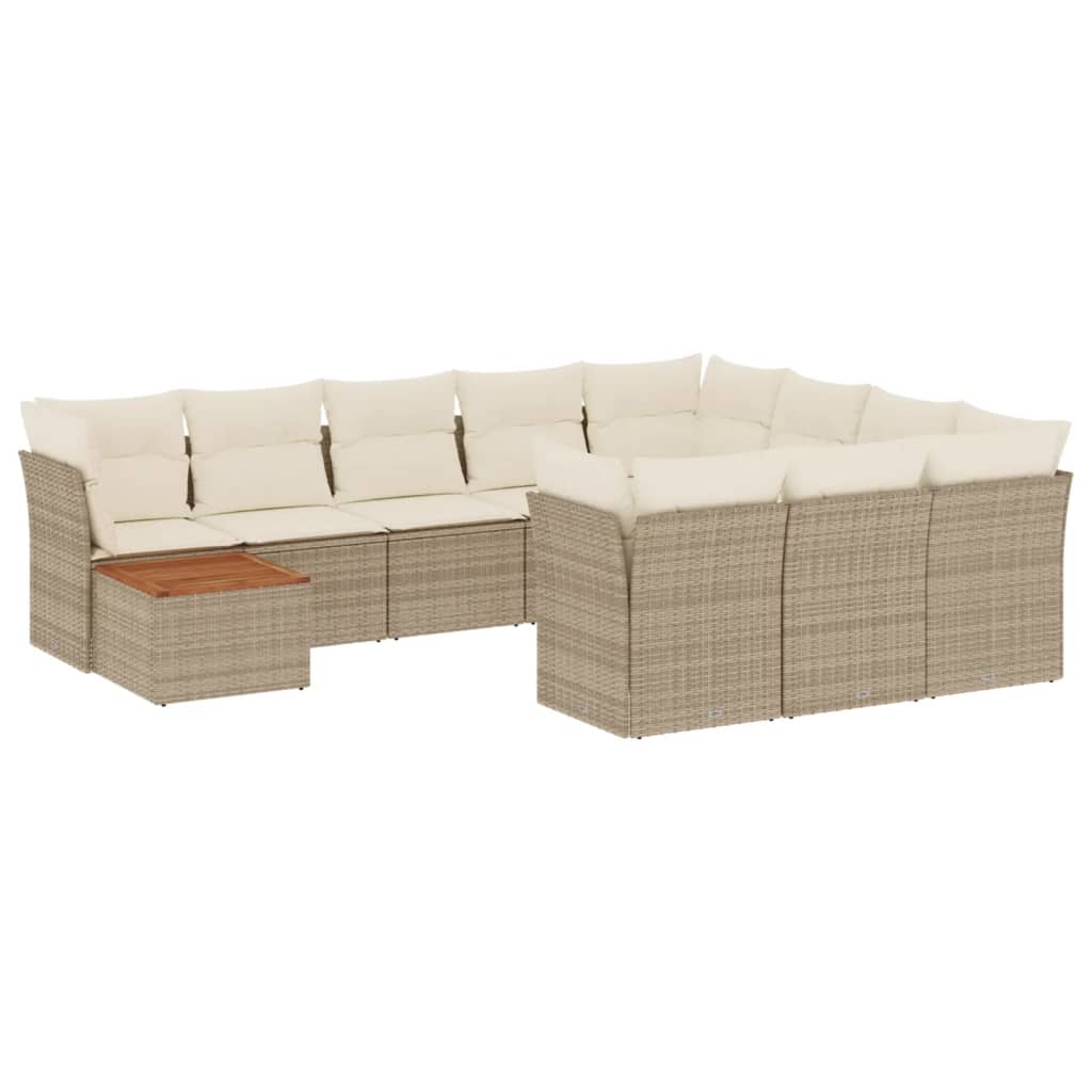 Set de sofás de jardín 11pzas con cojines ratán sintético beige - Vetonek